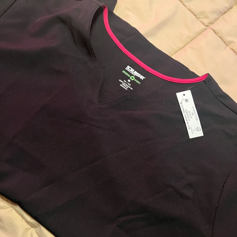 Scrubstar Women's Top - Black with Pink Trim